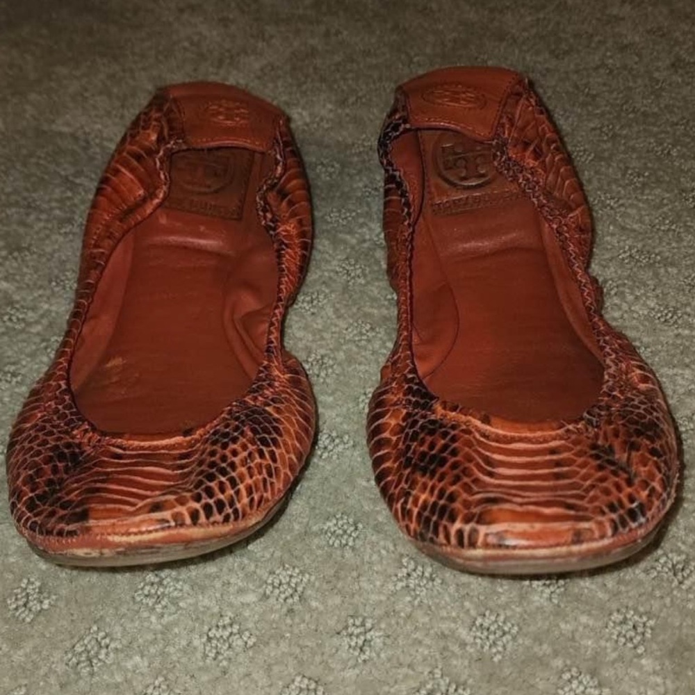 Tory Burch Orange Snake Pattern Flats